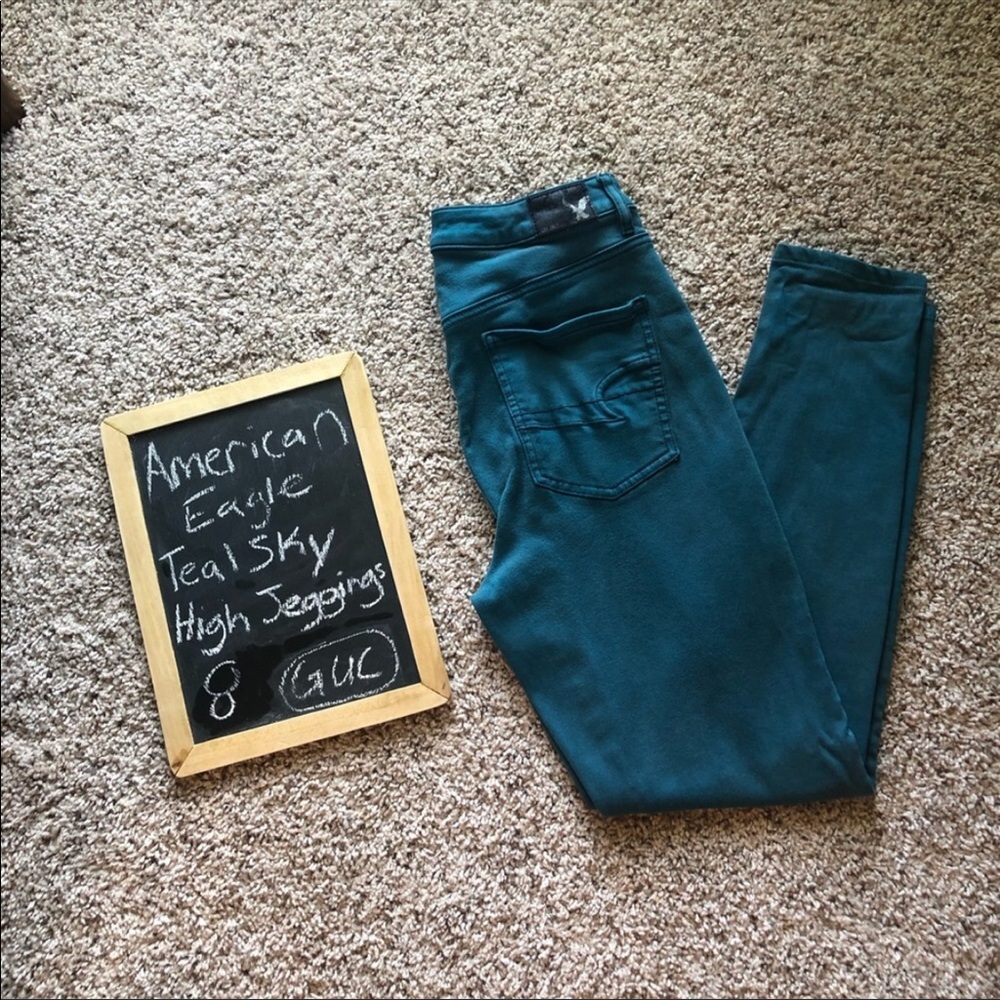Teal ankle crop jeans
